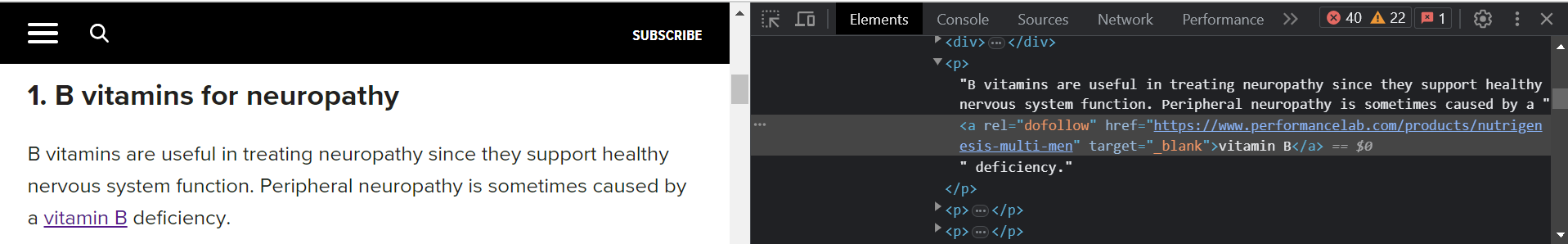 Checking HTML markup with Inspect tool